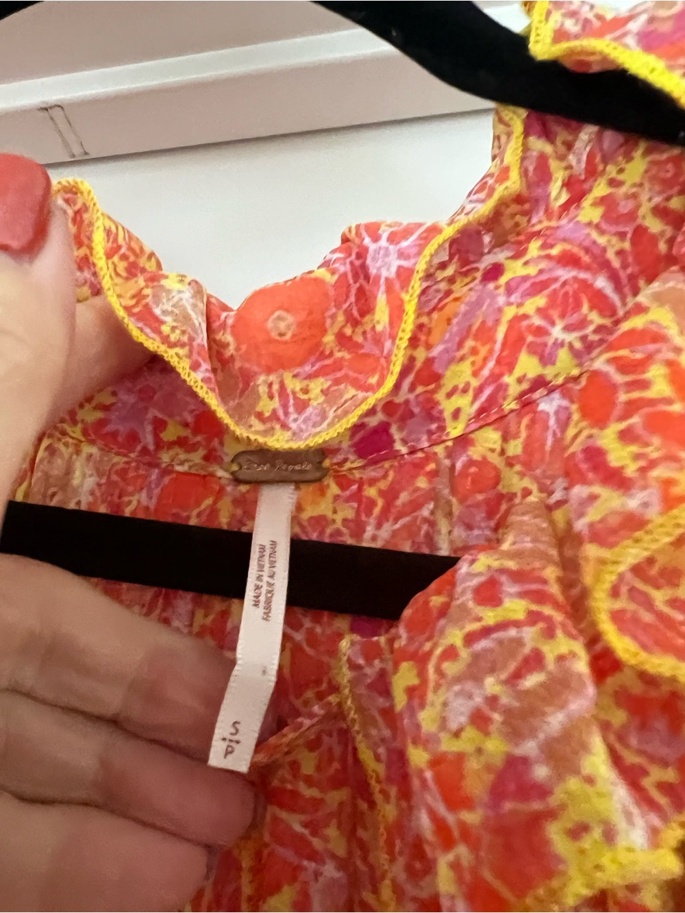 Free People Orange Pink Yellow Floral Ruffle Dress